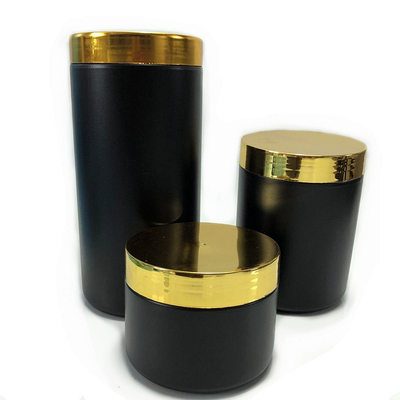 Customized Various Sizes Black Plastic Wide Mouth Powder Canister With Gold Lid