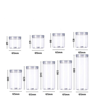 Dia 55mm Plastic Kitchen Storage Jars ODM Transparent PET Jars With Locking Lids